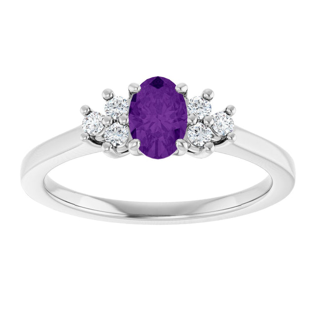 10K Gold Oval Natural Amethyst & Lab-Grown Diamond Accented Ring - White Gold - view 3