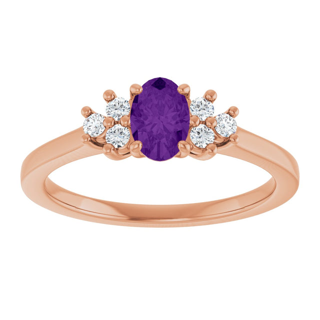 14K Gold Oval Natural Amethyst & Lab-Grown Diamond Accented Ring - Rose Gold - view 3