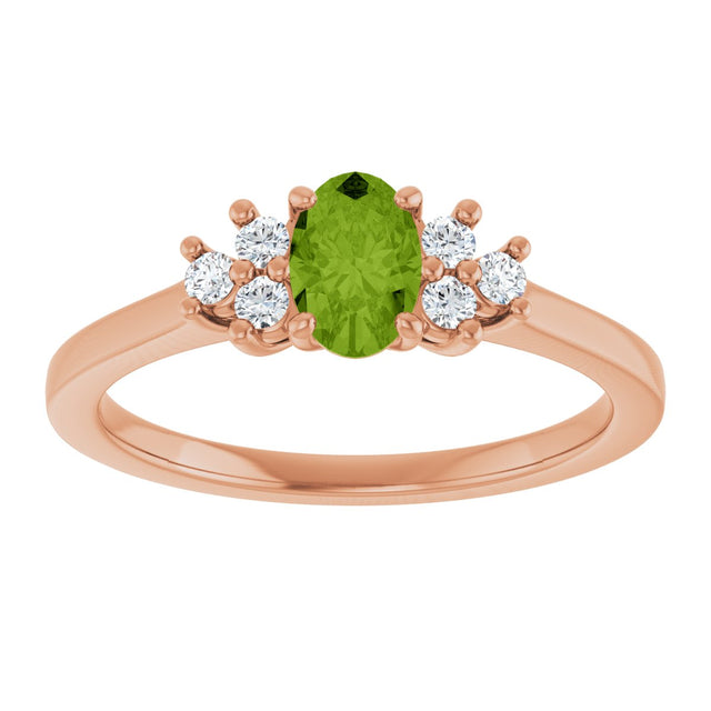 14K Gold Oval Natural Peridot & Lab-Grown Diamond Accented Ring - Rose Gold - view 3