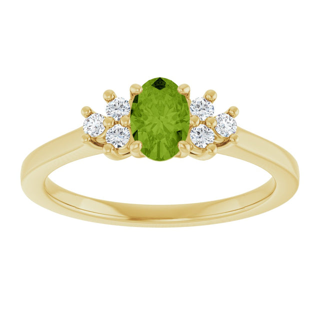 10K Gold Oval Natural Peridot & Lab-Grown Diamond Accented Ring - Yellow Gold - view 3