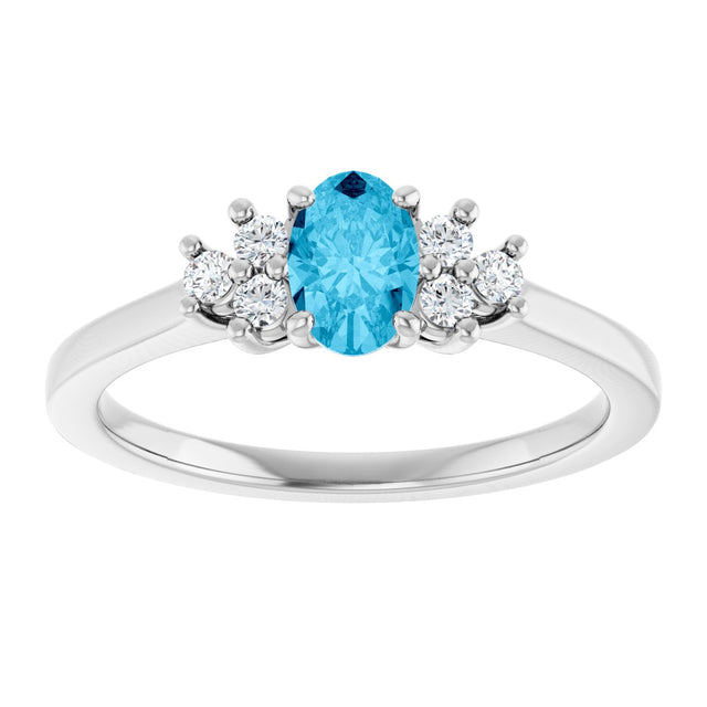 14K Gold Oval Natural Aquamarine & Lab-Grown Diamond Accented Ring - White Gold - view 3