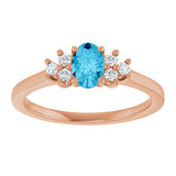 14K Gold Oval Natural Aquamarine & Lab-Grown Diamond Accented Ring - Rose Gold - view 3