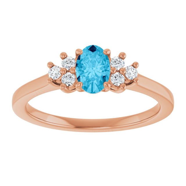 14K Gold Oval Natural Aquamarine & Lab-Grown Diamond Accented Ring - Rose Gold - view 3