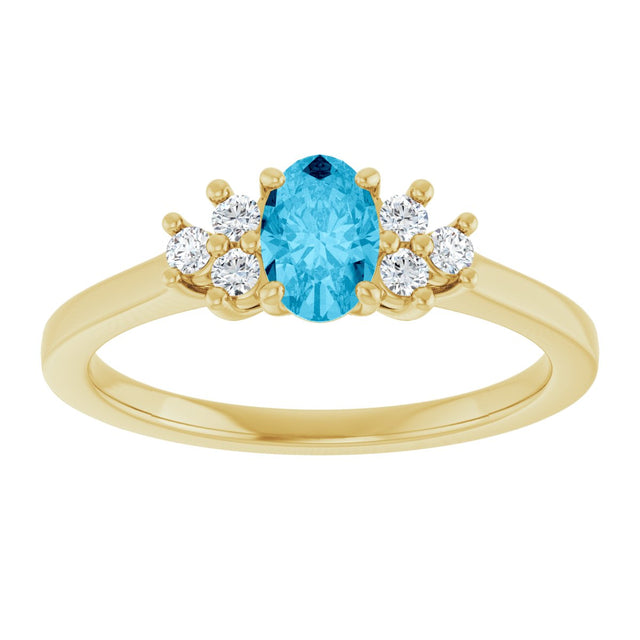 14K Gold Oval Natural Aquamarine & Lab-Grown Diamond Accented Ring - Yellow Gold - view 3