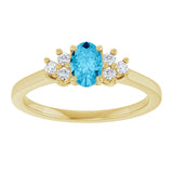 10K Gold Oval Natural Aquamarine & Lab-Grown Diamond Accented Ring - Yellow Gold - view 3