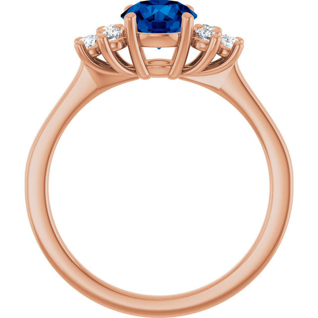 14K Gold Oval Lab-Grown Blue Sapphire & Lab-Grown Diamond Accented Ring – 6x4mm - Rose Gold - view 2