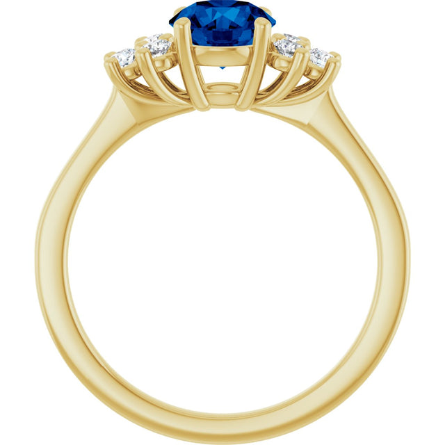 10K Gold Oval Lab-Grown Blue Sapphire & Lab-Grown Diamond Accented Ring - Yellow Gold - view 2