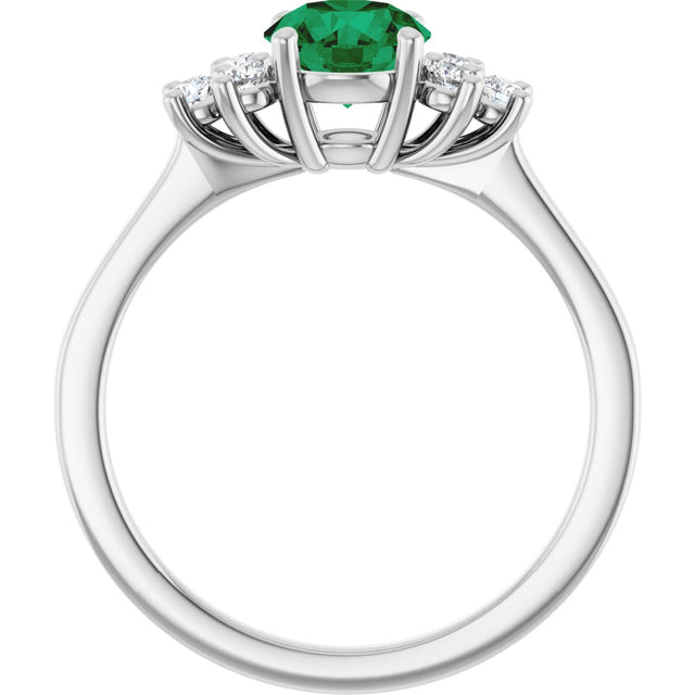 10K Gold Oval Lab-Grown Emerald & Lab-Grown Diamond Accented Ring - White Gold - view 2