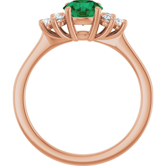14K Gold Oval Lab-Grown Emerald & Lab-Grown Diamond Accented Ring – 6x4mm - Rose Gold - view 2