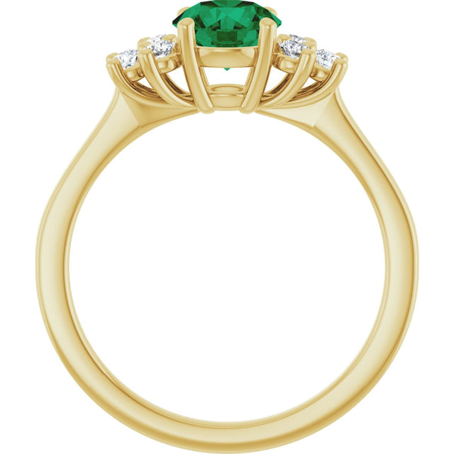 10K Gold Oval Lab-Grown Emerald & Lab-Grown Diamond Accented Ring - Yellow Gold - view 2