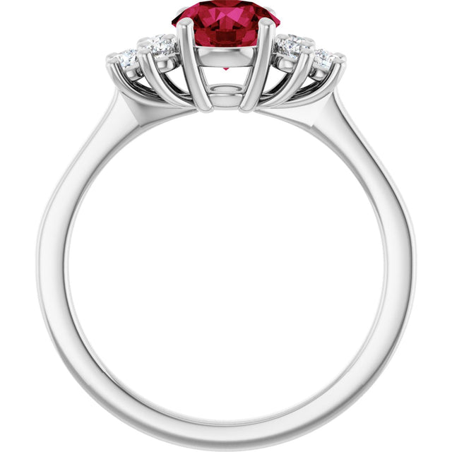 10K Gold Oval Lab-Grown Ruby & Lab-Grown Diamond Accented Ring - White Gold - view 2