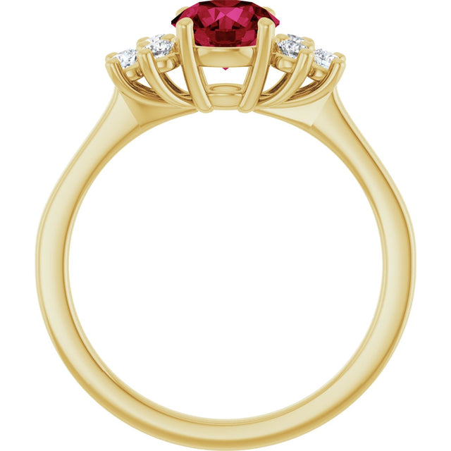 10K Gold Oval Lab-Grown Ruby & Lab-Grown Diamond Accented Ring - Yellow Gold - view 2