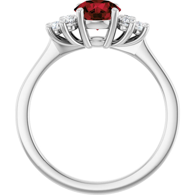 10K Gold Oval Natural Mozambique Garnet & Lab-Grown Diamond Accented Ring - White Gold - view 2