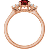 14K Gold Oval Natural Mozambique Garnet & Lab-Grown Diamond Accented Ring - Rose Gold - view 2