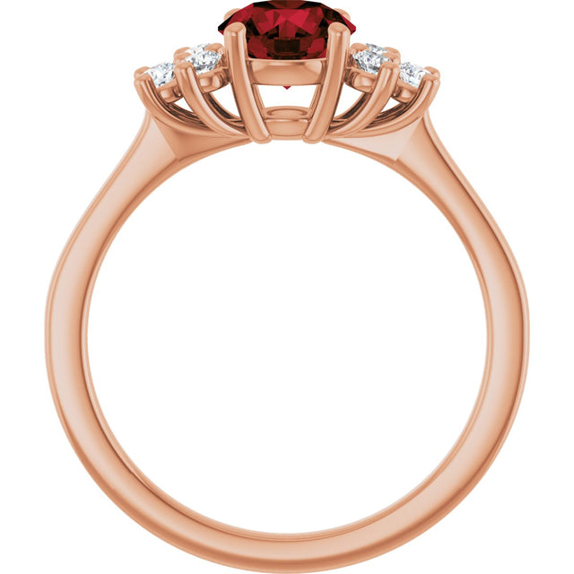14K Gold Oval Natural Mozambique Garnet & Lab-Grown Diamond Accented Ring - Rose Gold - view 2