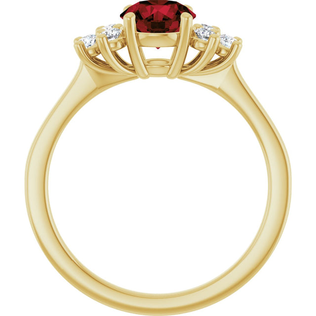 10K Gold Oval Natural Mozambique Garnet & Lab-Grown Diamond Accented Ring - Yellow Gold - view 2
