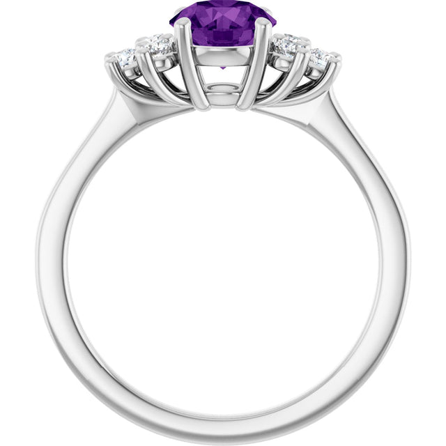 10K Gold Oval Natural Amethyst & Lab-Grown Diamond Accented Ring - White Gold - view 2
