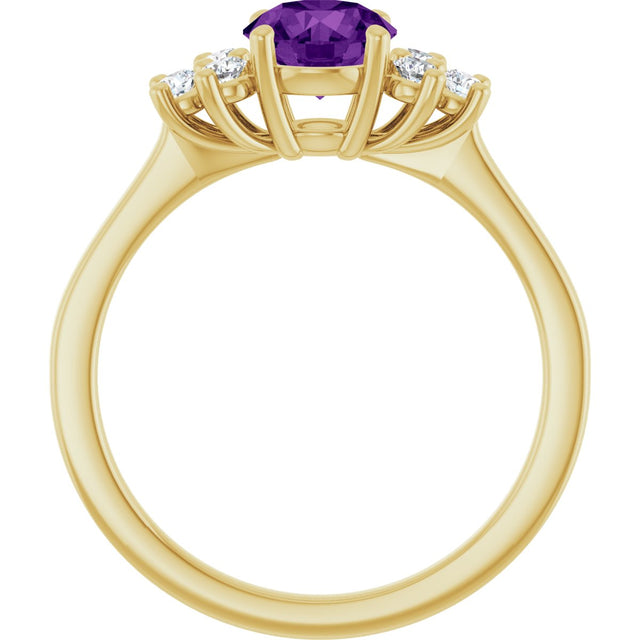 10K Gold Oval Natural Amethyst & Lab-Grown Diamond Accented Ring - Yellow Gold - view 2
