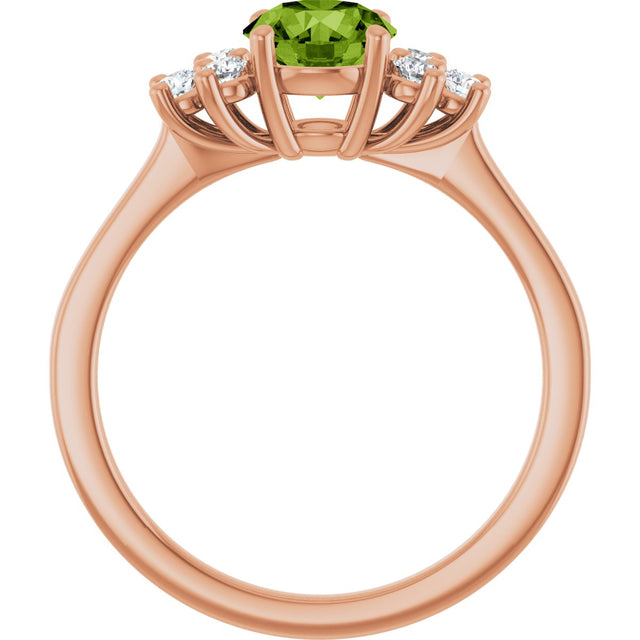 14K Gold Oval Natural Peridot & Lab-Grown Diamond Accented Ring - Rose Gold - view 2