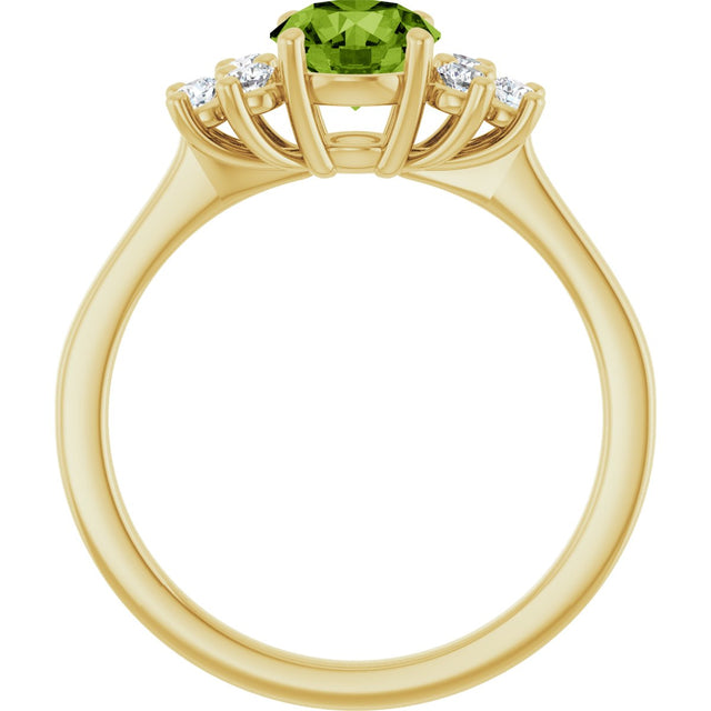 10K Gold Oval Natural Peridot & Lab-Grown Diamond Accented Ring - Yellow Gold - view 2