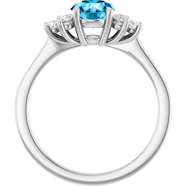 Platinum Oval Natural Aquamarine & Lab-Grown Diamond Accented Ring - view 2
