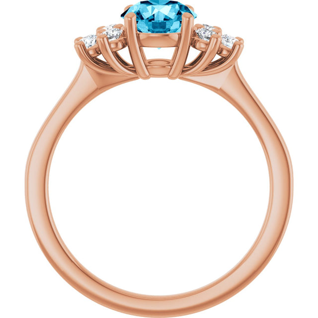 14K Gold Oval Natural Aquamarine & Lab-Grown Diamond Accented Ring - Rose Gold - view 2