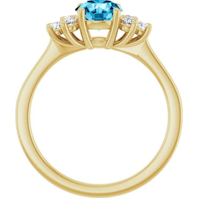 14K Gold Oval Natural Aquamarine & Lab-Grown Diamond Accented Ring - Yellow Gold - view 2