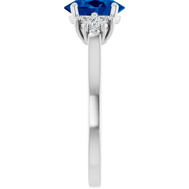 10K Gold Oval Lab-Grown Blue Sapphire & Lab-Grown Diamond Accented Ring - White Gold - view 4