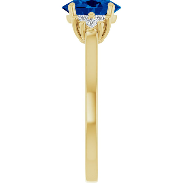 10K Gold Oval Lab-Grown Blue Sapphire & Lab-Grown Diamond Accented Ring - Yellow Gold - view 4