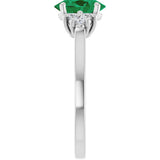 10K Gold Oval Lab-Grown Emerald & Lab-Grown Diamond Accented Ring - White Gold - view 4