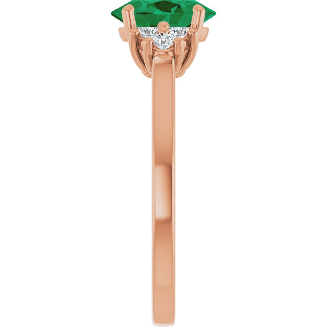 14K Gold Oval Lab-Grown Emerald & Lab-Grown Diamond Accented Ring – 6x4mm - Rose Gold - view 4