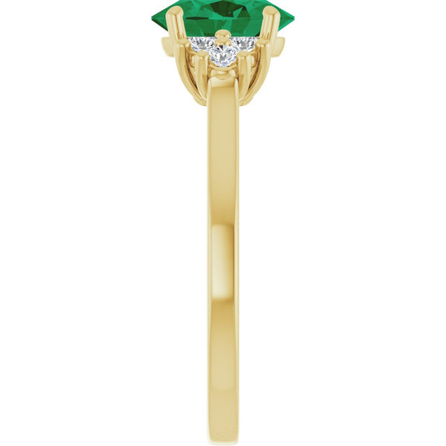 10K Gold Oval Lab-Grown Emerald & Lab-Grown Diamond Accented Ring - Yellow Gold - view 4