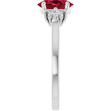10K Gold Oval Lab-Grown Ruby & Lab-Grown Diamond Accented Ring - White Gold - view 4