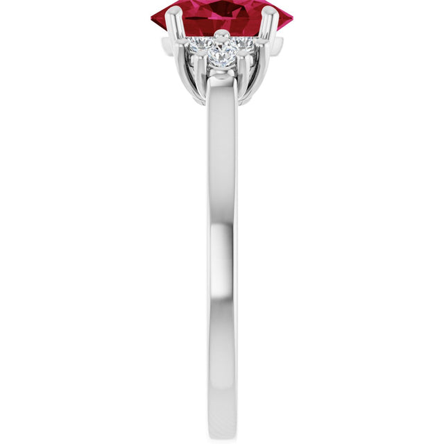 10K Gold Oval Lab-Grown Ruby & Lab-Grown Diamond Accented Ring - White Gold - view 4