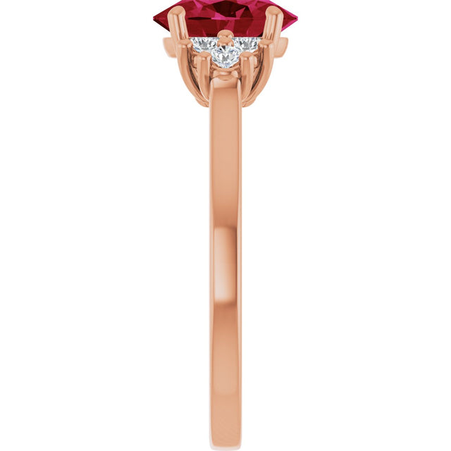 14K Gold Oval Lab-Grown Ruby & Lab-Grown Diamond Accented Ring – 6x4mm - Rose Gold - view 4