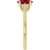 10K Gold Oval Lab-Grown Ruby & Lab-Grown Diamond Accented Ring - Yellow Gold - view 4