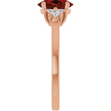 14K Gold Oval Natural Mozambique Garnet & Lab-Grown Diamond Accented Ring - Rose Gold - view 4