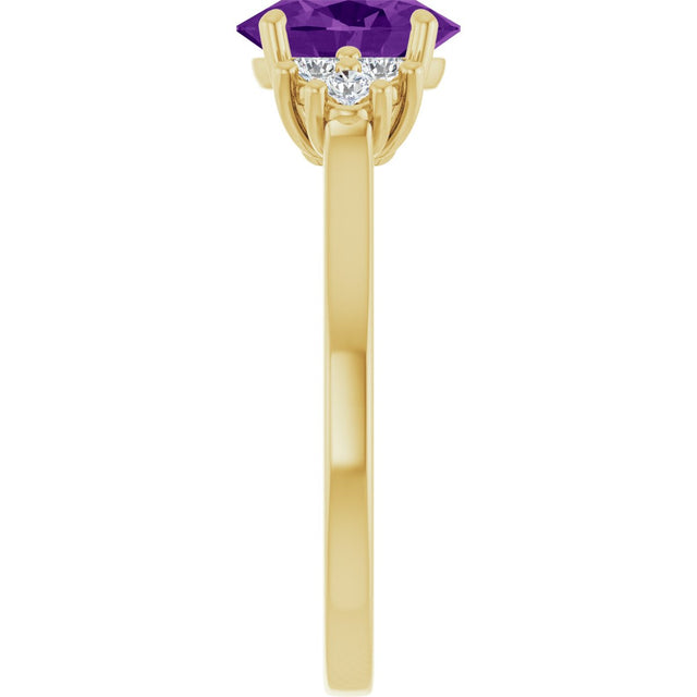 10K Gold Oval Natural Amethyst & Lab-Grown Diamond Accented Ring - Yellow Gold - view 4