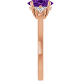 14K Gold Oval Natural Amethyst & Lab-Grown Diamond Accented Ring - Rose Gold - view 4