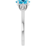 Platinum Oval Natural Aquamarine & Lab-Grown Diamond Accented Ring - view 4