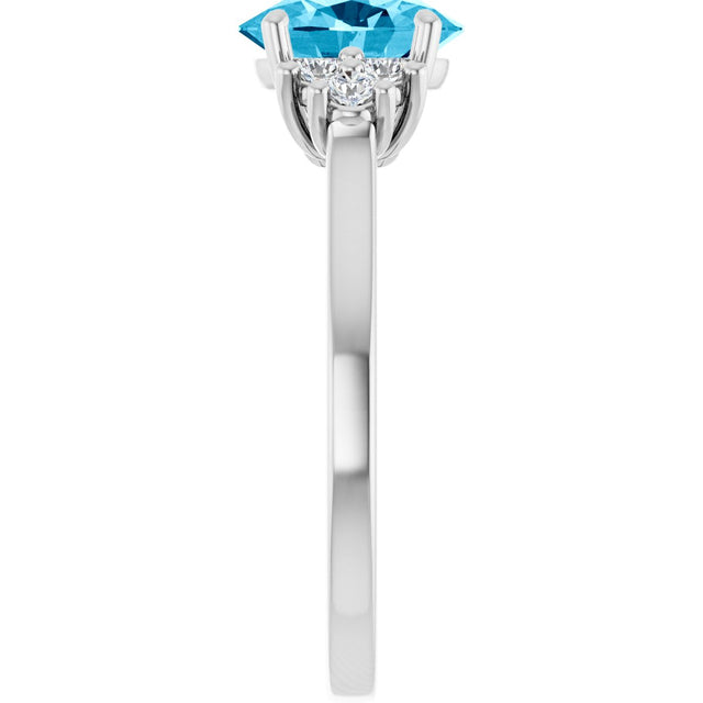 Platinum Oval Natural Aquamarine & Lab-Grown Diamond Accented Ring - view 4