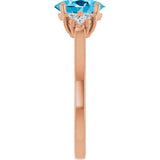 14K Gold Oval Natural Aquamarine & Lab-Grown Diamond Accented Ring - Rose Gold - view 4