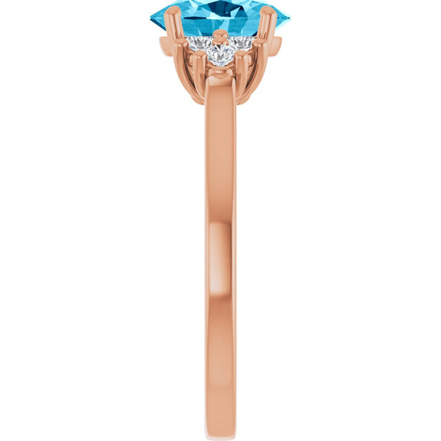 14K Gold Oval Natural Aquamarine & Lab-Grown Diamond Accented Ring - Rose Gold - view 4