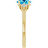 14K Gold Oval Natural Aquamarine & Lab-Grown Diamond Accented Ring - Yellow Gold - view 4