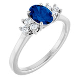 10K Gold Oval Lab-Grown Blue Sapphire & Lab-Grown Diamond Accented Ring - White Gold