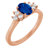 14K Gold Oval Lab-Grown Blue Sapphire & Lab-Grown Diamond Accented Ring – 6x4mm - Rose Gold