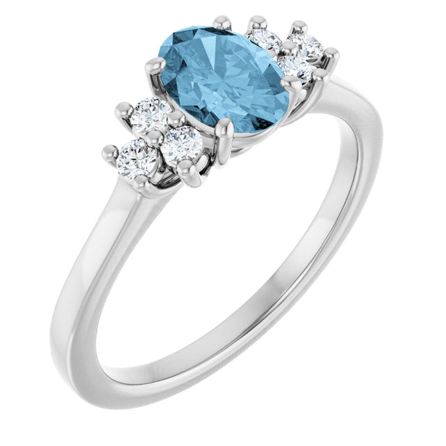 10K Gold Oval Natural Sky Blue Topaz & Lab-Grown Diamond Accented Ring - White Gold