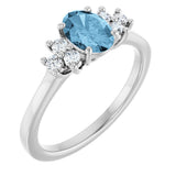 Platinum Oval Natural Sky Blue Topaz & Lab-Grown Diamond Accented Ring
