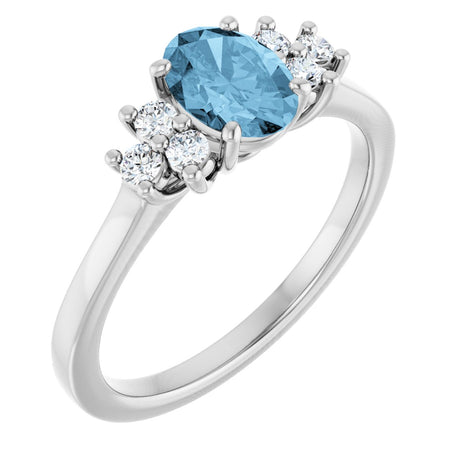 Platinum Oval Natural Sky Blue Topaz & Lab-Grown Diamond Accented Ring