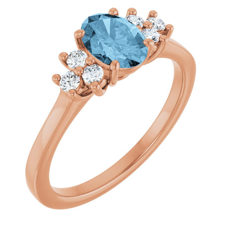 14K Gold Oval Natural Sky Blue Topaz & Lab-Grown Diamond Accented Ring - Rose Gold
